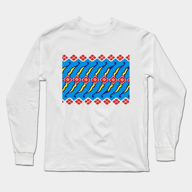 Red Blue Yellow Batik Pattern Long Sleeve T-Shirt by arontik